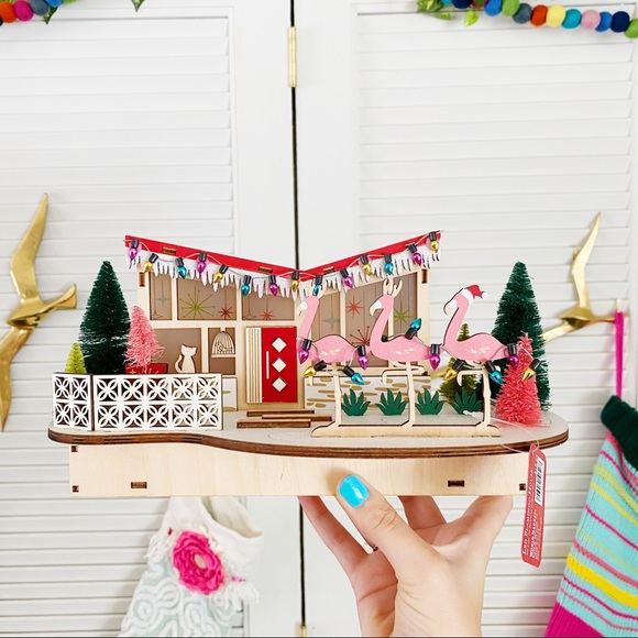World Market Atomic Mid Century MCM Retro Atomic Christmas House New Wood Decor - Picture 9 of 13